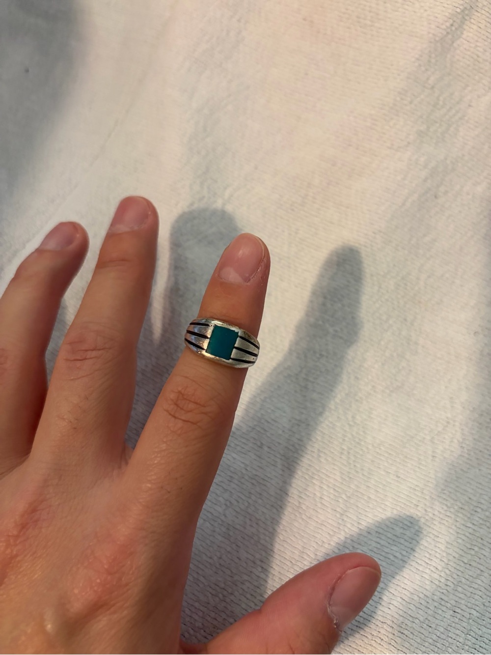 Vintage Native Southwestern Silver Signet Ring w/ Rectangular Inlaid Stone